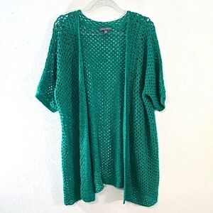 Jessica  London Green Open Crotchet Cardigan Sweater Boho Cottagecore, 18/20